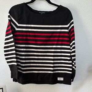 Talbots Petite Medium Black White Red Striped Long Sleeve Cotton Top